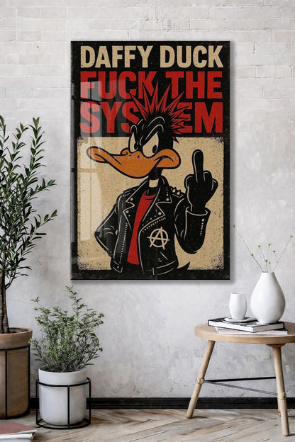 Daffy Duck Fuck The System Cam Tablo – Punk Temalı Duvar Dekorasyonu - Peony109