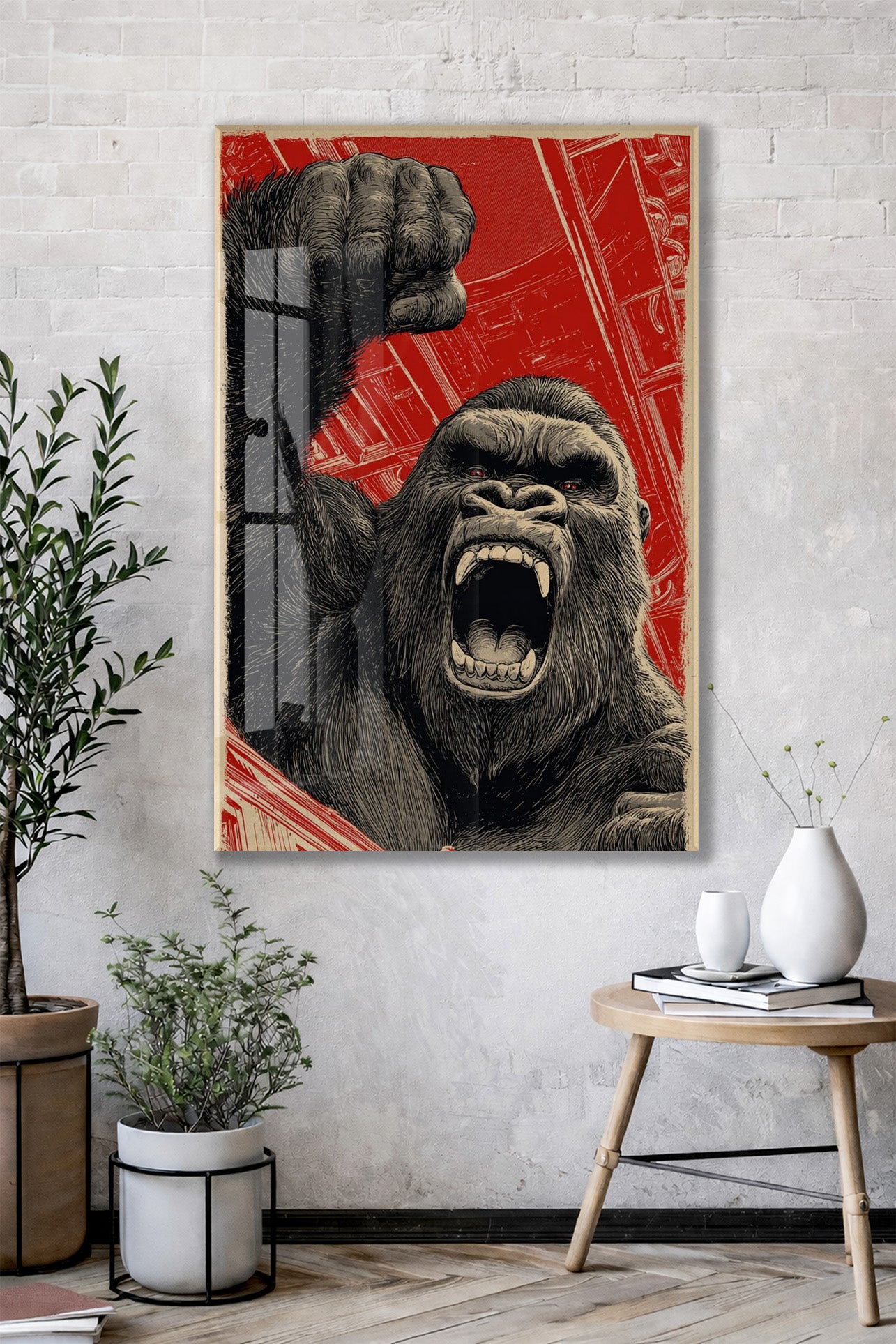 King Kong Cam Duvar Tablosu – Öfkeli Maymun Retro Tasarım- Peony132