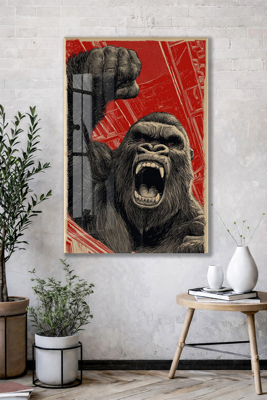 King Kong Cam Duvar Tablosu – Öfkeli Maymun Retro Tasarım- Peony132