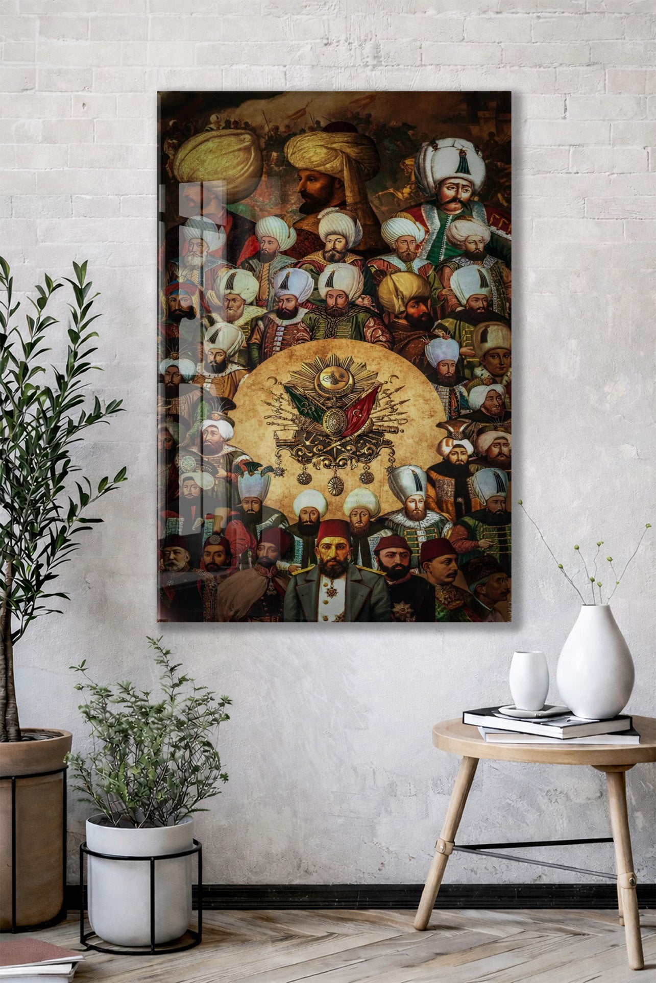 Osmanlı Padişahları ve Devlet Arması – Hanedan Tarihi Temalı Cam Tablo - PeonyOsm010