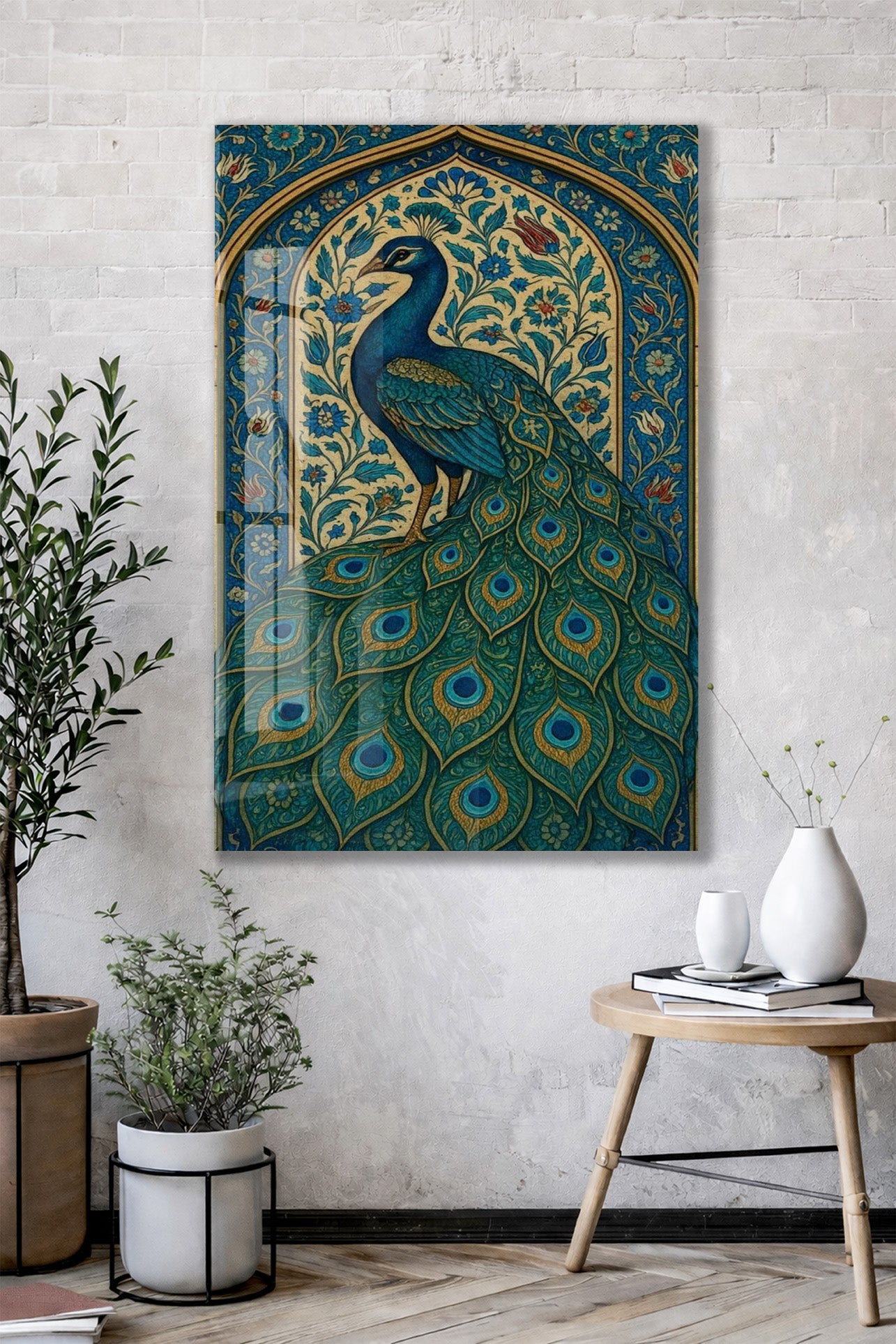 “Cennetin Gözcüsü” – Doğu Esintili Tavus Kuşu Cam Tablo - Peony069