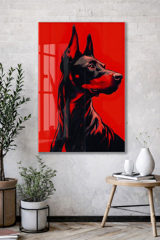 Doberman Portre – Kırmızı Arka Plan Modern Duvar Tablosu - Peony139