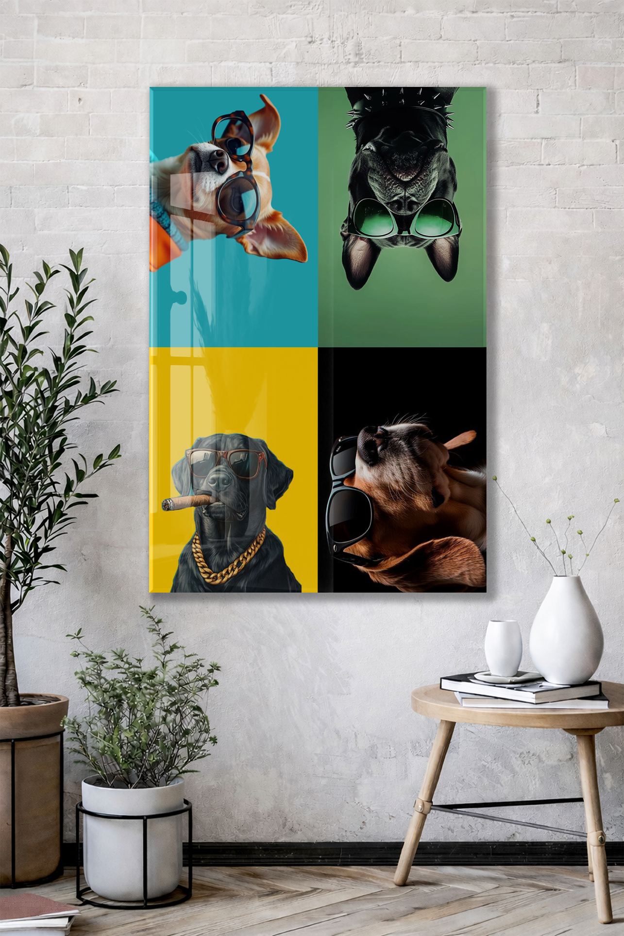 Cool Dogs – Dört Karakter, Tek Stil Pop Art Duvar  Cam Sanatı- Peony053