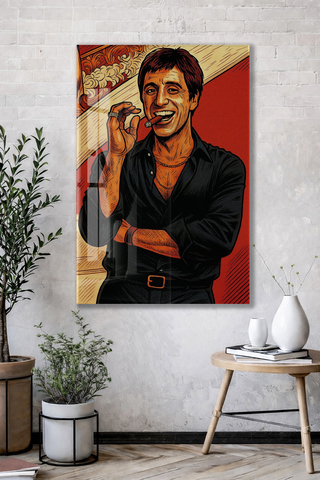 Tony Montana Cigar Art – Gangster Film Temalı Cam Tablo - Peony112
