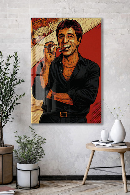 Tony Montana Cigar Art – Gangster Film Temalı Cam Tablo - Peony112