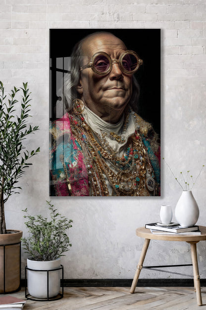 Barok Tarzı Modern Portre Cam Tablo – Altın Detaylı Sanatsal Duvar Tablosu - Peony089