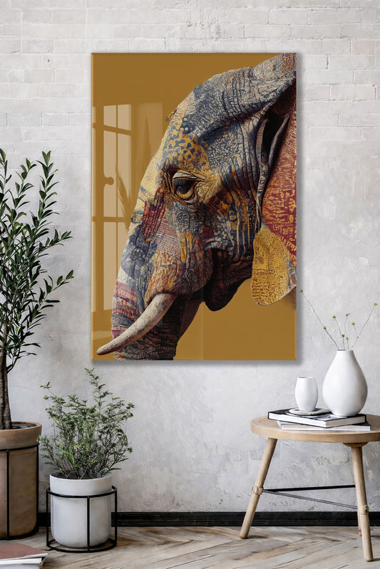 Bohem Stil Fil İllüstrasyonu – Hardal Fonlu Dekoratif Tabl - Peony118