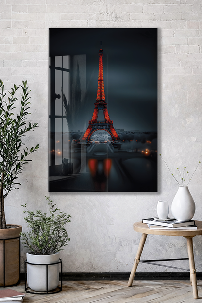 Eiffel Tower Night Glass Wall Art – Premium Tempered Glass Print - Peony045