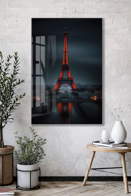 Eiffel Tower Night Glass Wall Art – Premium Tempered Glass Print - Peony045