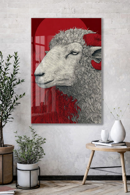 Lider Ruhlu Koç Cam Tablo – Modern Sanat Tarzı Kırmızı Duvar Dekoru - Peony078