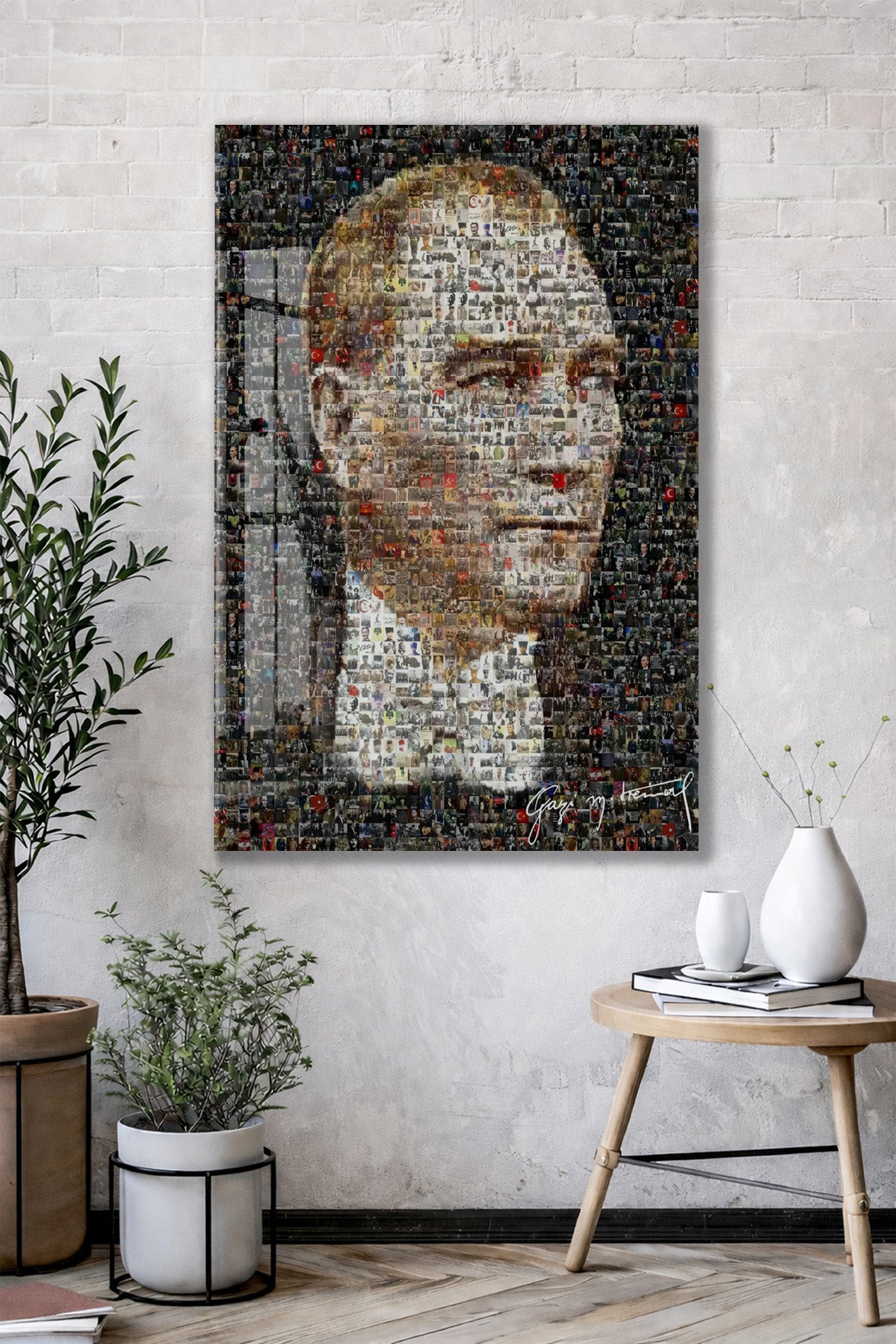 Atatürk Mozaik Cam Tablo | Binlerce Fotoğraftan Oluşan Atatürk Portresi, Modern ve Anlamlı Duvar Dekoru, UV Baskı Temperli Cam PeonyAta047