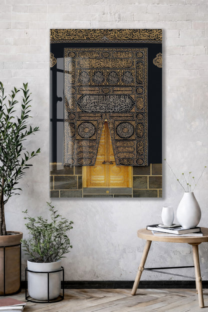 Kabe Kapısı Hat Sanatı Cam Tablo – Altın Detaylı İslami Duvar Dekoru Tasarımı - PeonyDini156