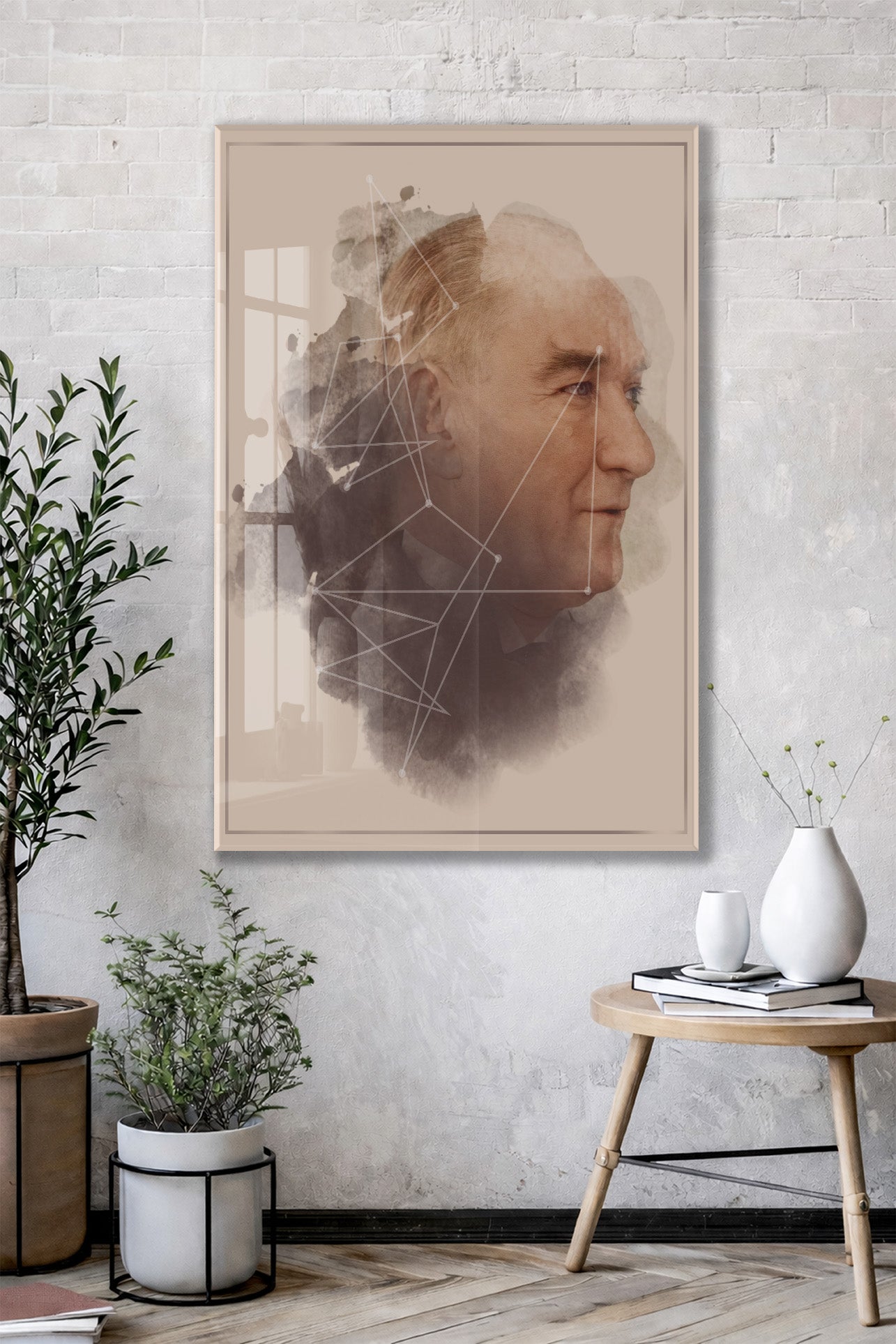 Modern Sanatsal Atatürk Profil Cam Tablo – Akıl ve Vizyonu Simgeleyen 4 mm Temperli Cam Duvar Dekoru -PeonyAta1011