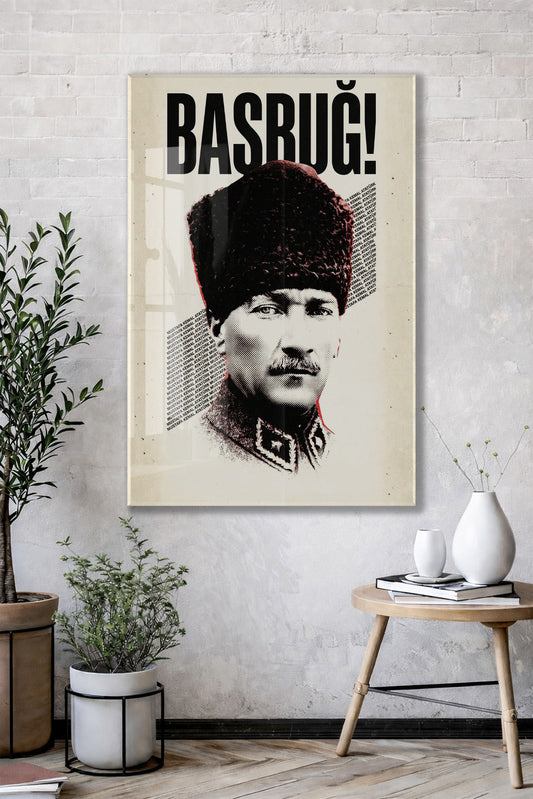 Başbuğ Mustafa Kemal Atatürk Cam Tablo – Modern Tipografik Atatürk Portre Duvar Dekoru -PeonyAta070