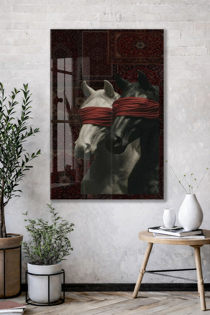 “Kontrol Altındaki Güç” – Sanatsal At Figürlü Dekoratif Cam Tablo - Peony060