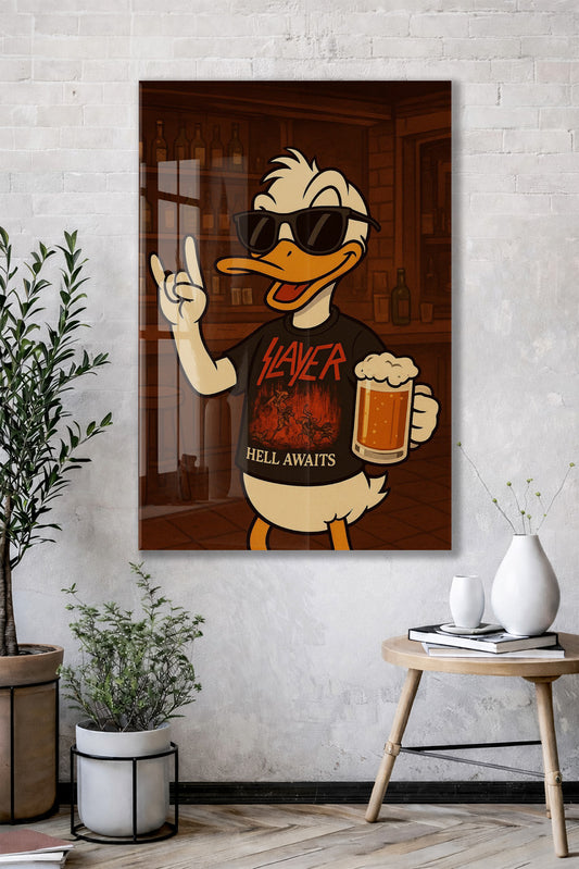 Daffy Duck Metal Müzik Temalı Duvar Dekorasyonu – Bar Konseptli Tasarım - Peony110