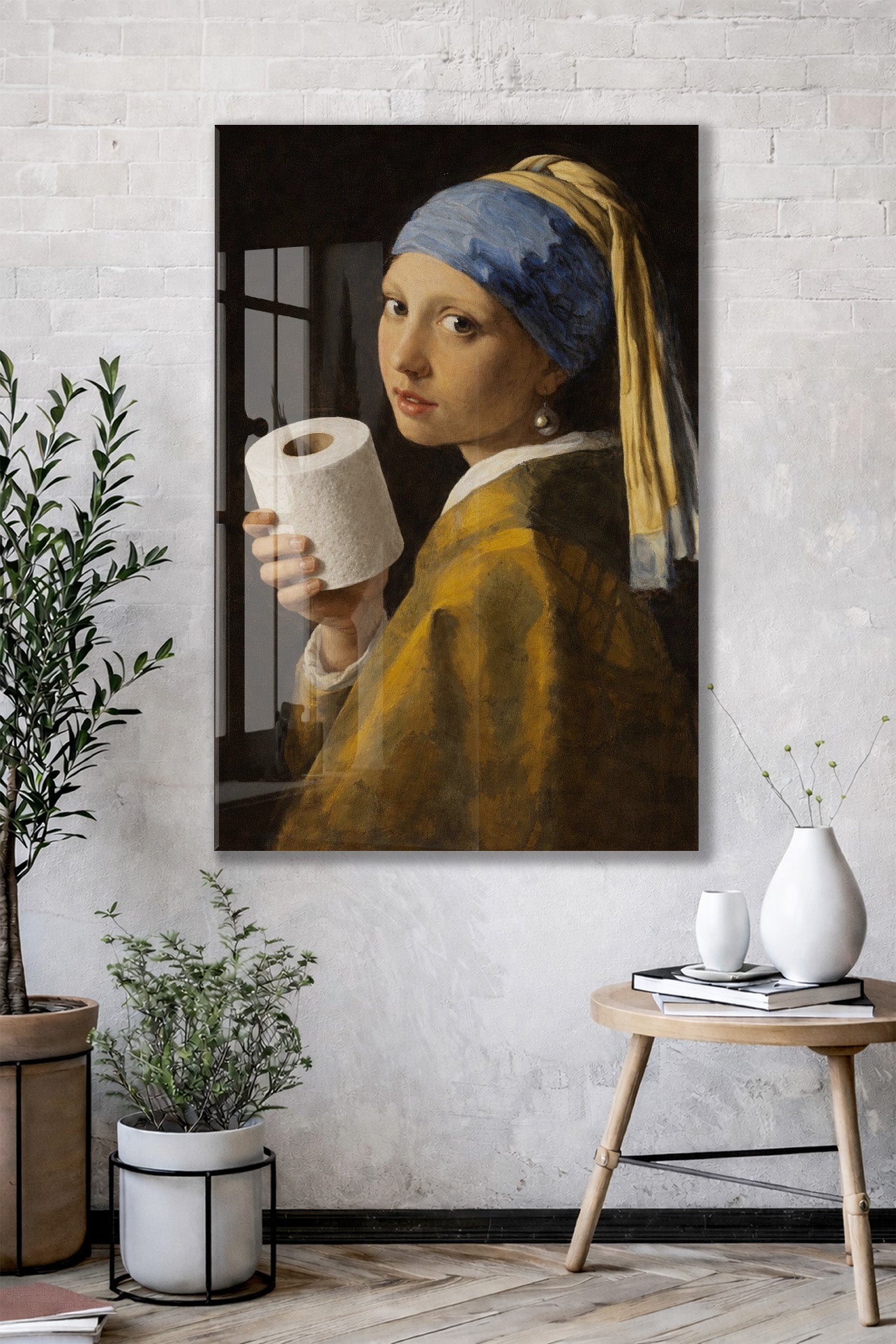 Banyo Dekoruna Özel Mizahi Cam Tablo – Klasik Sanat Modern Dokunuş- Peony091