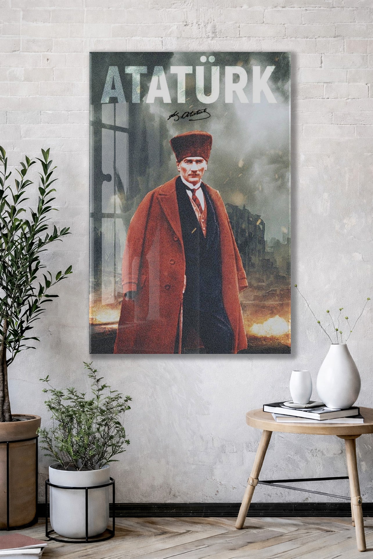 Mustafa Kemal Atatürk – Modern Poster Tarzı Cam Duvar Dekoru-PeonyAta078