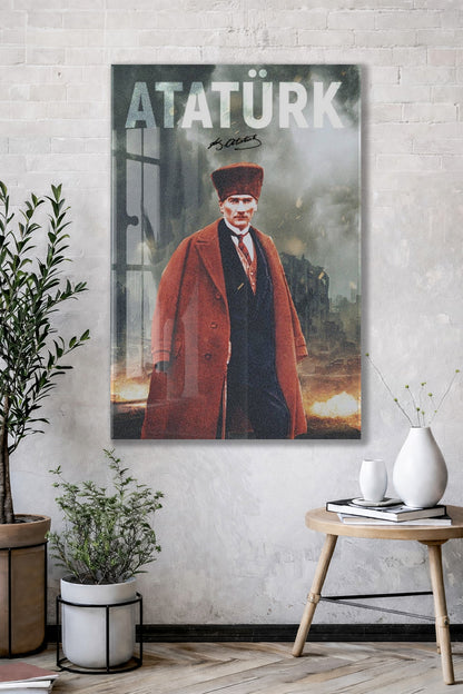 Mustafa Kemal Atatürk – Modern Poster Tarzı Cam Duvar Dekoru-PeonyAta078