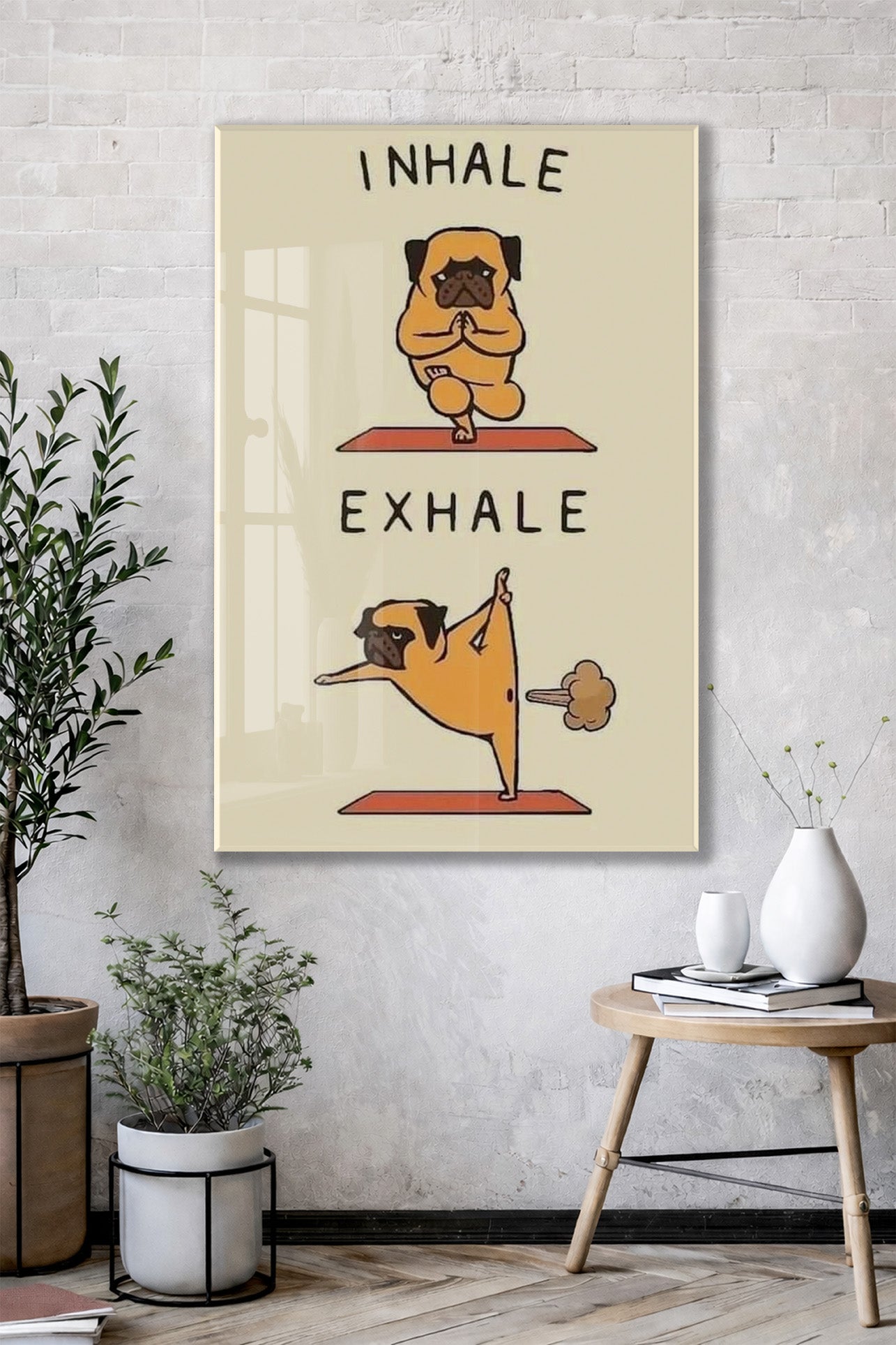 Yoga Yapan Pug Cam Tablo – Mizahi ve Eğlenceli Duvar Dekoru - Peony095