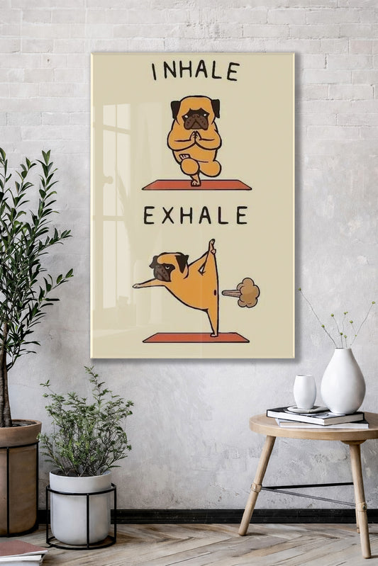 Yoga Yapan Pug Cam Tablo – Mizahi ve Eğlenceli Duvar Dekoru - Peony095