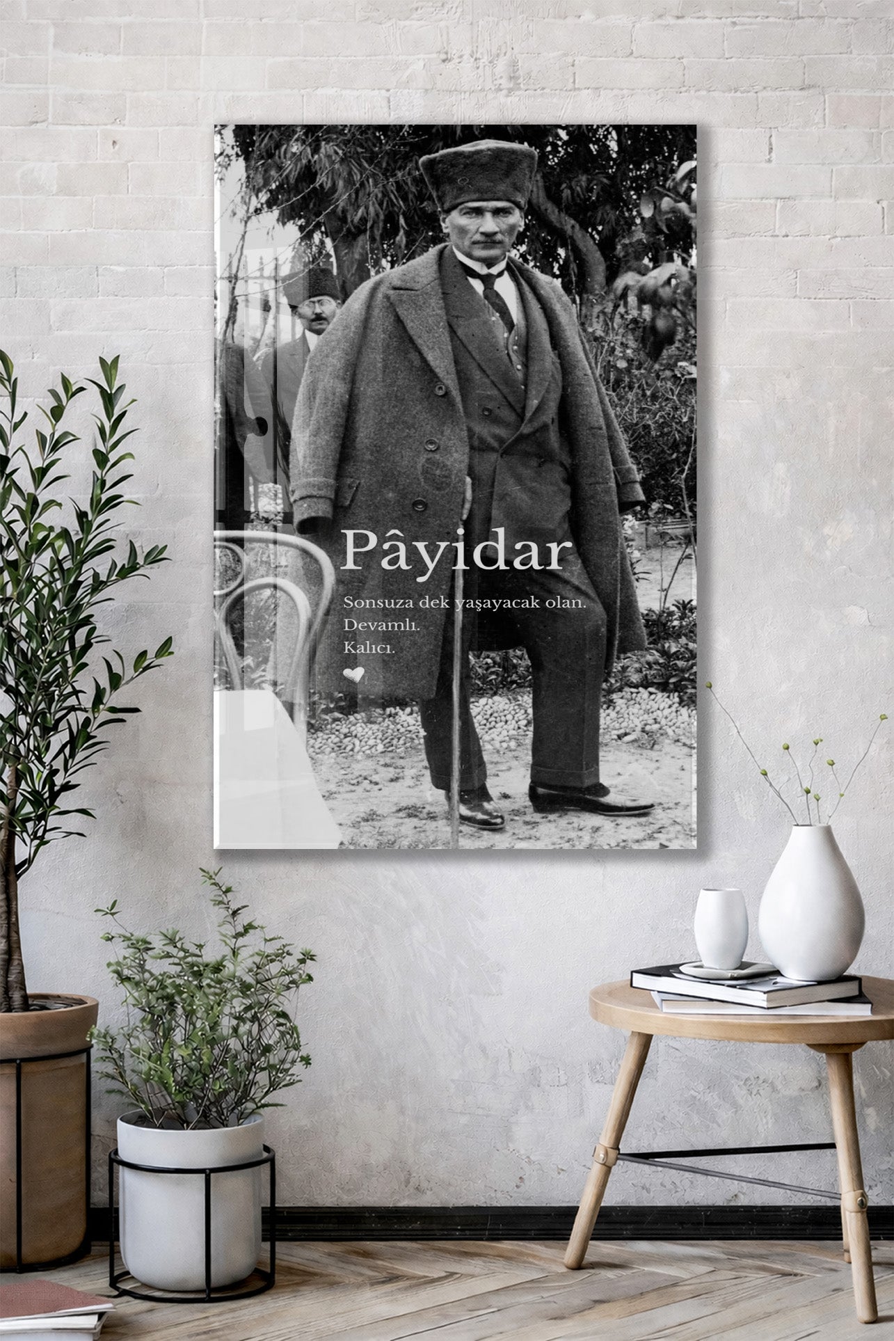 Payidar Atatürk Cam Tablo | Siyah Beyaz Atatürk Portresi, Anlamlı Duvar Dekoru, UV Baskı Temperli Cam Tablo PeonyAta049