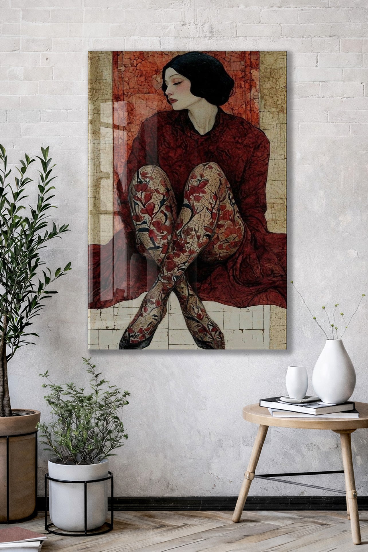 “İçe Dönüş” – Zamansız Kadın Figürlü Cam Duvar Dekoru - Peony064