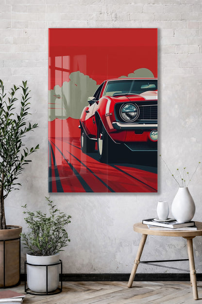 Klasik Amerikan Otomobili – Minimalist Pop Art  Cam Tablo- Peony140
