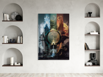 Modern Fantastik Doğa Kapısı Cam Tablo – Çok Katmanlı Sanatsal UV Baskılı Temperli Cam Duvar Tablosu  - Peony002