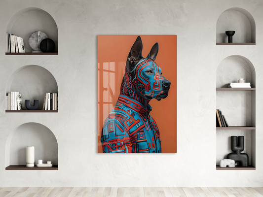 Modern Geometrik Köpek Portresi Cam Tablo – Renkli Pop Art Temalı UV Baskılı Temperli Cam Duvar Tablosu - Peony011