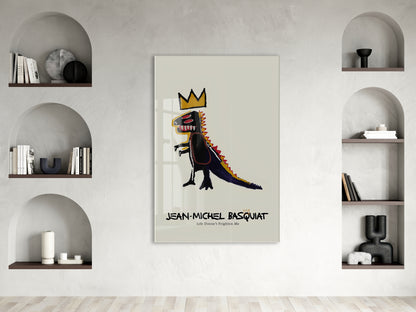 Basquiat Tarzı Dinozor Cam Tablo | Pop Art UV Baskılı Temperli Cam Duvar Dekoru - Peony161