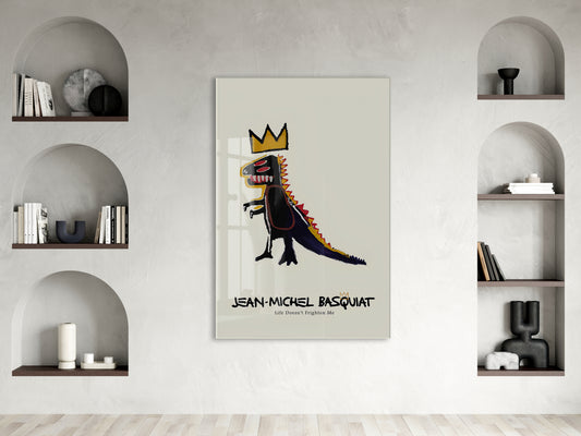Basquiat Tarzı Dinozor Cam Tablo | Pop Art UV Baskılı Temperli Cam Duvar Dekoru - Peony161