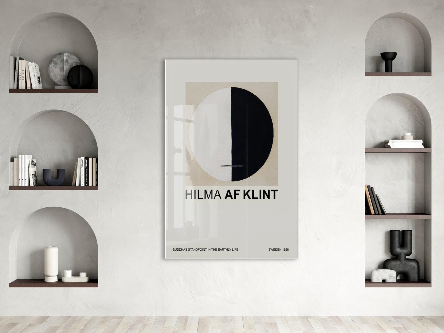Hilma af Klint Minimal Soyut Cam Tablo | Geometrik Siyah Beyaz Modern UV Baskılı Temperli Cam Tablo - Peony165