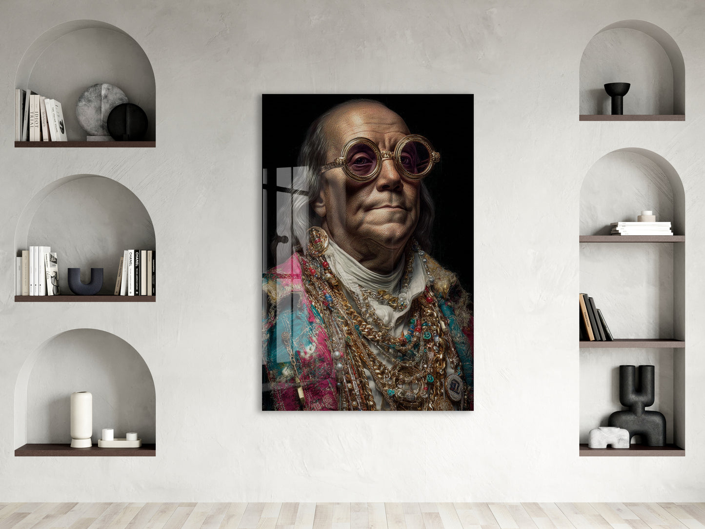 Barok Tarzı Modern Portre Cam Tablo – Altın Detaylı Sanatsal Duvar Tablosu - Peony089