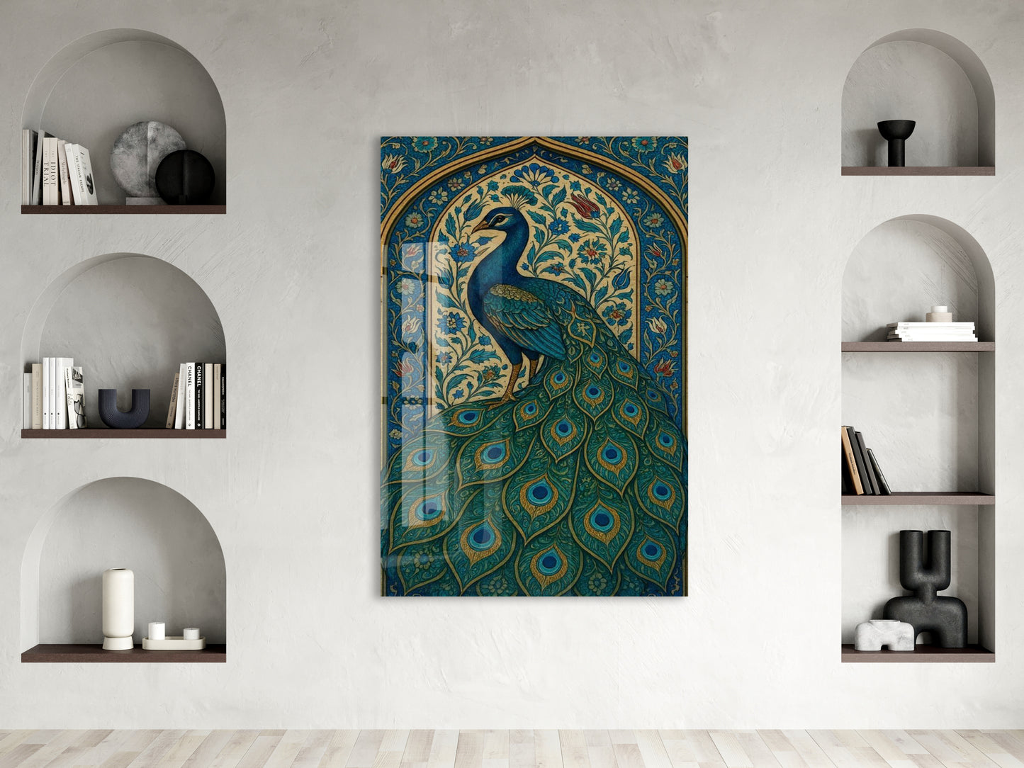 “Cennetin Gözcüsü” – Doğu Esintili Tavus Kuşu Cam Tablo - Peony069