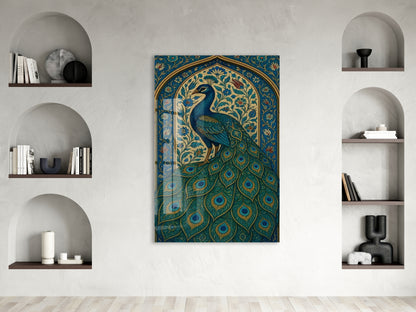 “Cennetin Gözcüsü” – Doğu Esintili Tavus Kuşu Cam Tablo - Peony069