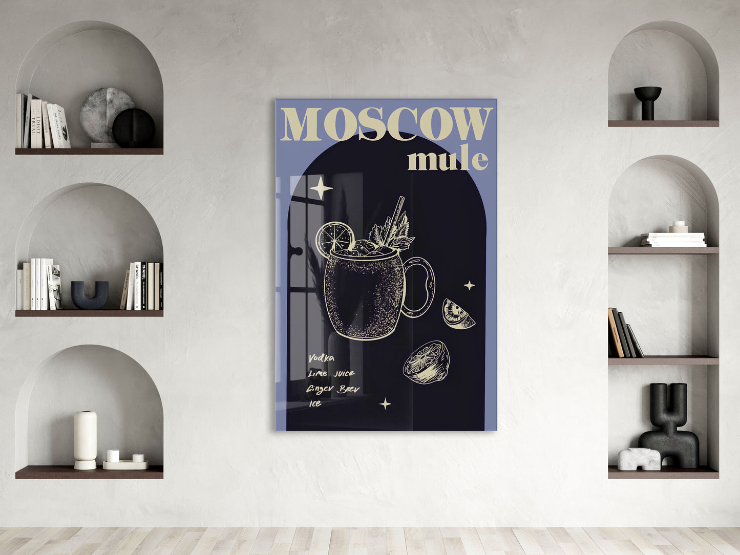 Moscow Mule Kokteyl Cam Tablo | Modern Mutfak ve Bar Dekoru UV Baskılı Temperli Cam - Peony143