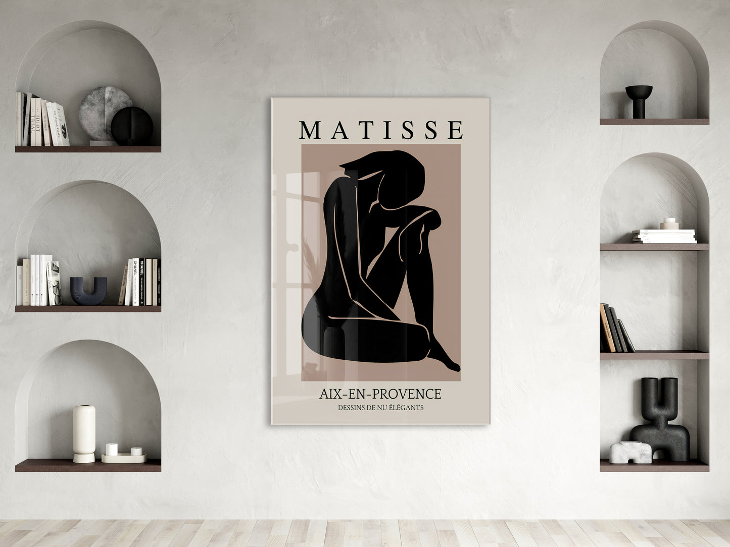 Matisse Minimal Kadın Silüeti Cam Tablo | Modern Soyut Sanat UV Baskılı Temperli Cam Duvar Dekoru - Peony159