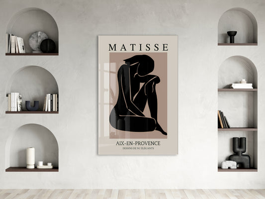 Matisse Minimal Kadın Silüeti Cam Tablo | Modern Soyut Sanat UV Baskılı Temperli Cam Duvar Dekoru - Peony159