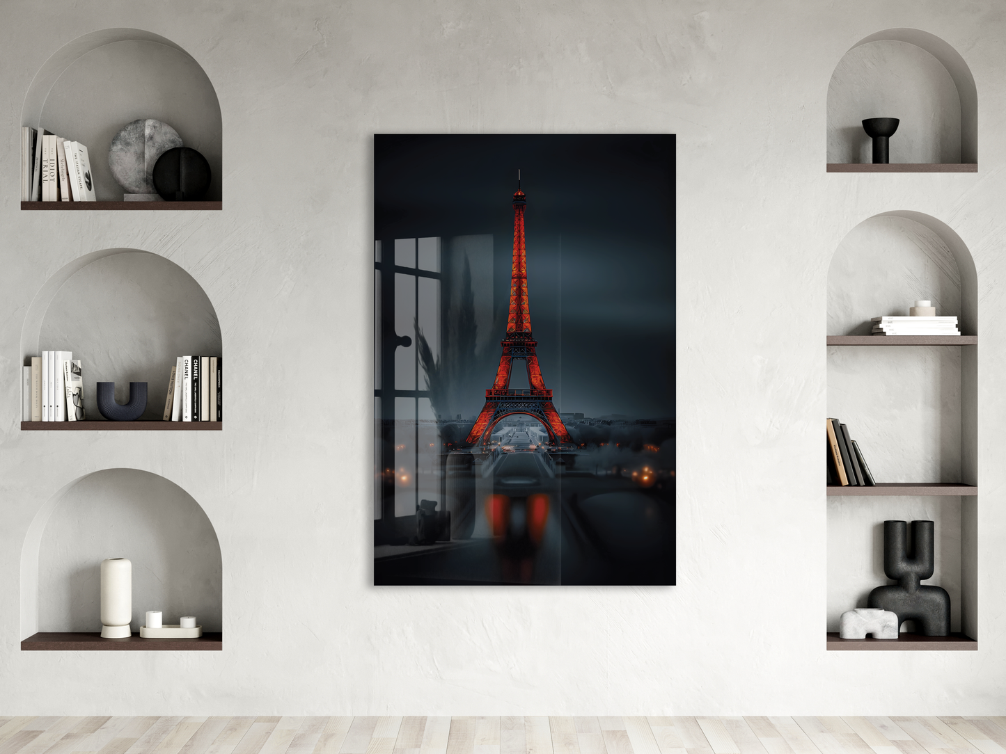 Eiffel Tower Night Glass Wall Art – Premium Tempered Glass Print - Peony045