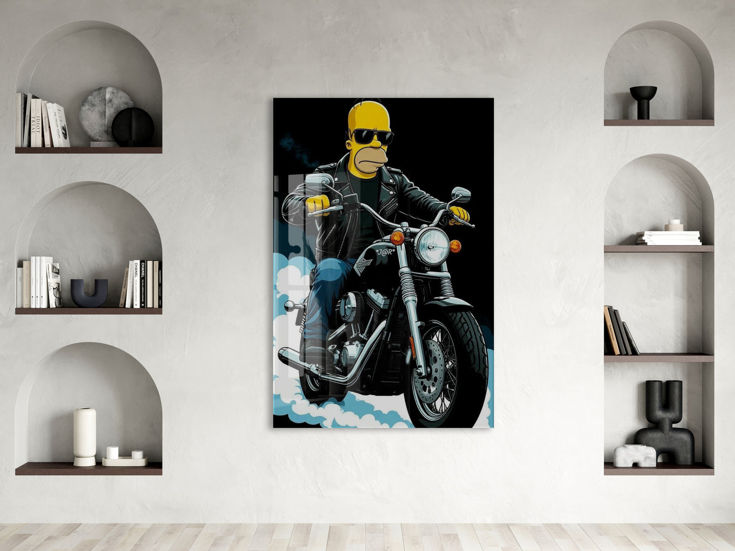 Homer Simpson Harley Tarzı Motor Cam Duvar Tablosu – Modern Erkek Odası Dekoru- Peony111