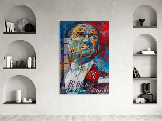 Ne Mutlu Türküm Diyene Mustafa Kemal Atatürk Cam Tablo | Sanatsal UV Baskılı Temperli Cam -PeonyAta1333