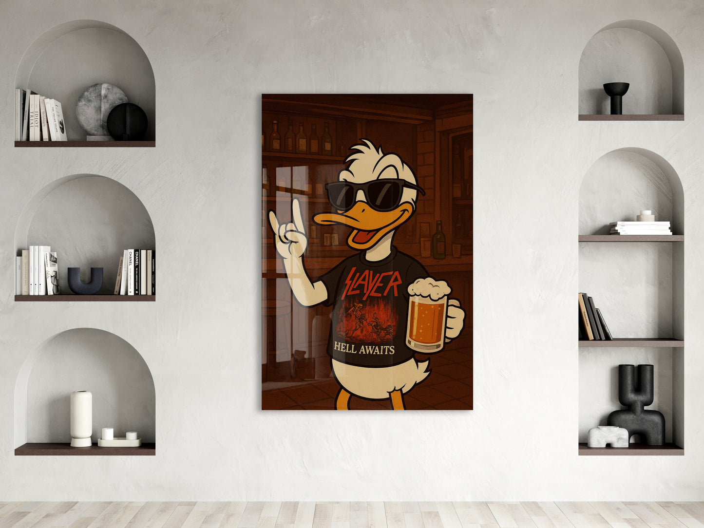 Daffy Duck Metal Müzik Temalı Duvar Dekorasyonu – Bar Konseptli Tasarım - Peony110