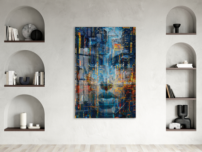 Neon Şehir Yansımaları Cam Tablo – Modern Metropol ve Gece Işıkları Duvar Sanatı - Peony031