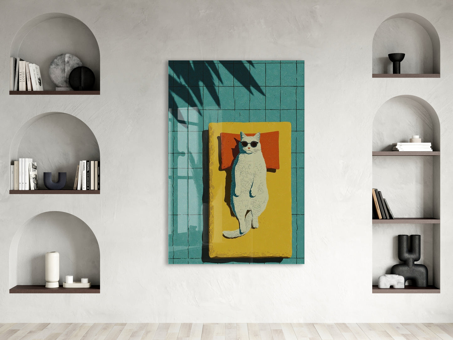 Güneşlenen Gözlüklü Kedi Duvar Tablosu – Modern ve Eğlenceli Tasarım - Peony124