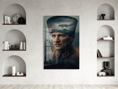 Atatürk Askeri Portre Cam Tablo – Kurtuluş Savaşı ve Liderlik Temalı 4 mm Temperli Cam -PeonyAta055