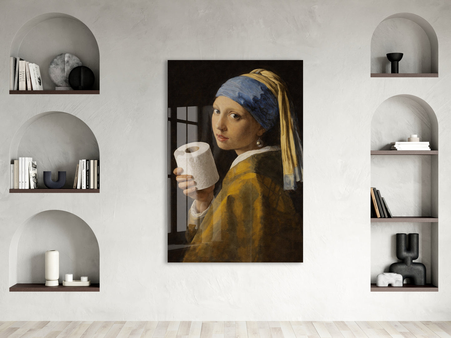 Banyo Dekoruna Özel Mizahi Cam Tablo – Klasik Sanat Modern Dokunuş- Peony091