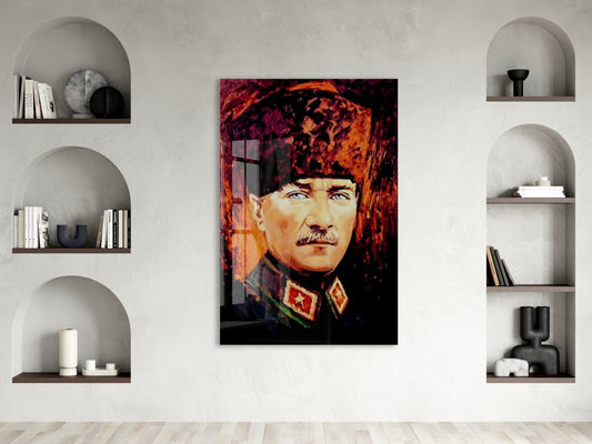 Kalpaklı Mustafa Kemal Atatürk Cam Tablo | Sanatsal UV Baskılı Temperli Cam -PeonyAta1334