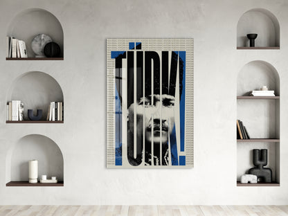 Mustafa Kemal Atatürk Türk! Başkomutan Cam Tablo – Modern Kolaj Tasarım Atatürk Duvar Dekoru -PeonyAta074