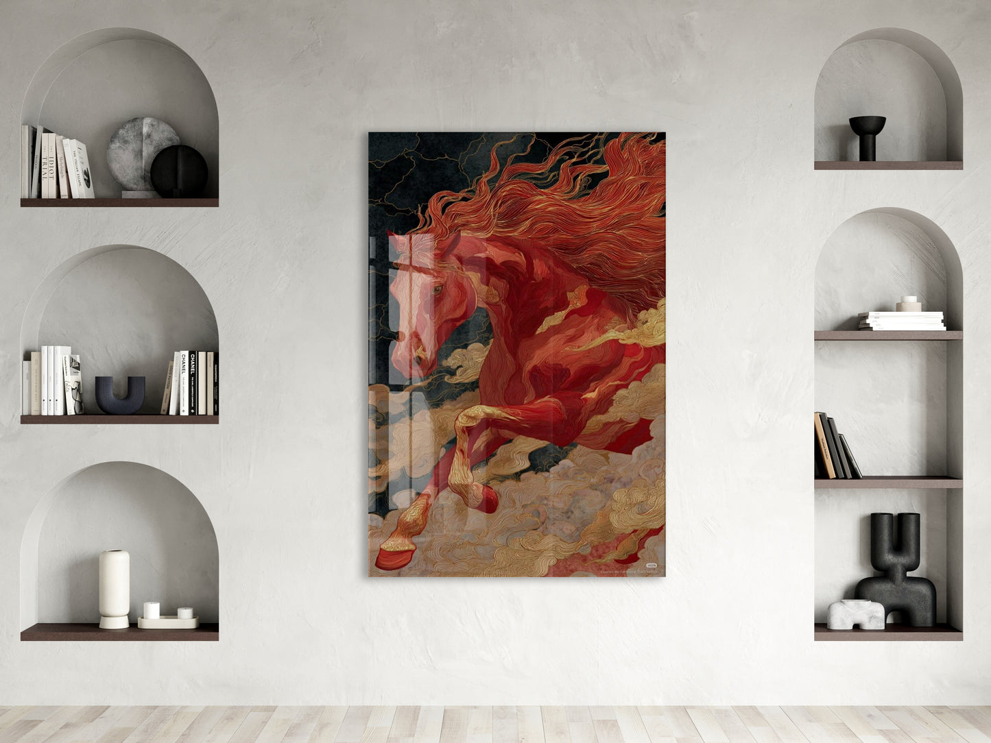 “Kızıl Rüzgâr” – Mitolojik At Figürlü Cam Tablo - Peony068